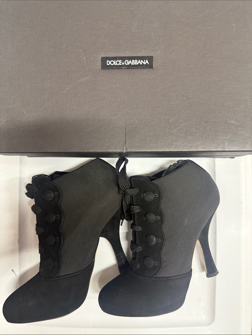 Dolce & Gabbana Black Lace-Up Sculpted Heel Ankle Booties